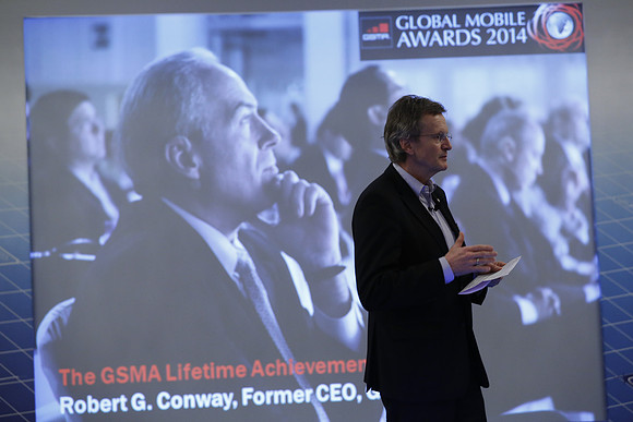 GSMA Chairman, Jon-Fredrik Baksaas announces the GSMA's Lifetime Achievement Award Winner (posthumous): Rob Conway, former CEO of the GSMA.